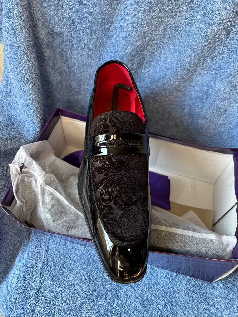 Men's Black Velvet & Patent Leather Dress Loafers